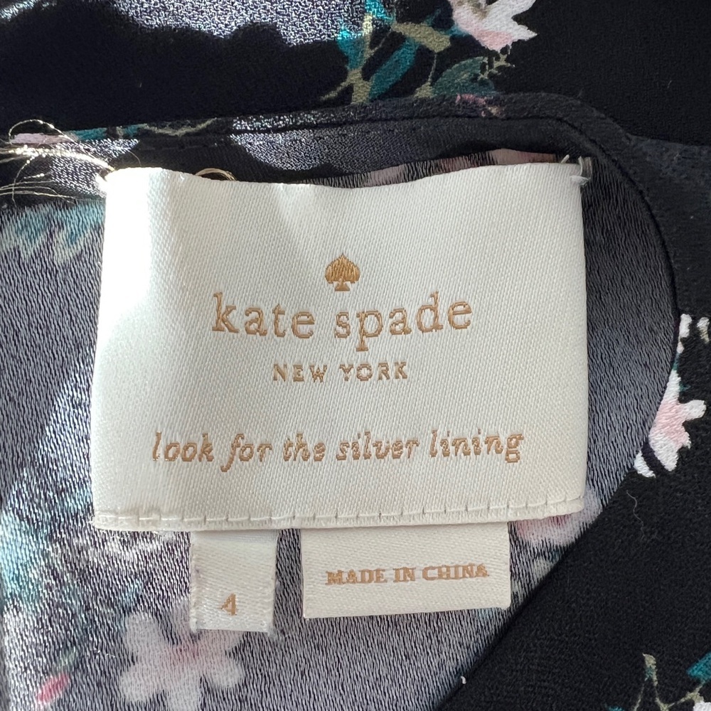 Kate Spade Black Floral Short Sleeve Dress - Size 4 - Picture 4 of 4